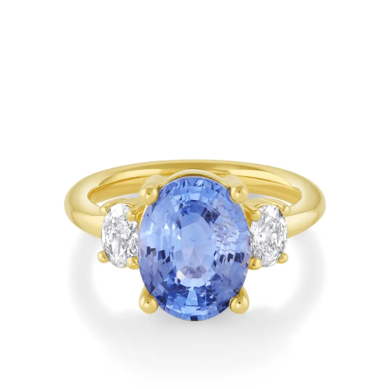 5.03ct Blue Sapphire Three Stone Engagement Ring sold by Marrow Fine