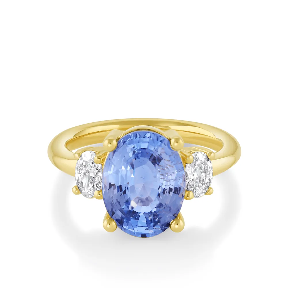 5.03ct Blue Sapphire Three Stone Engagement Ring sold by Marrow Fine