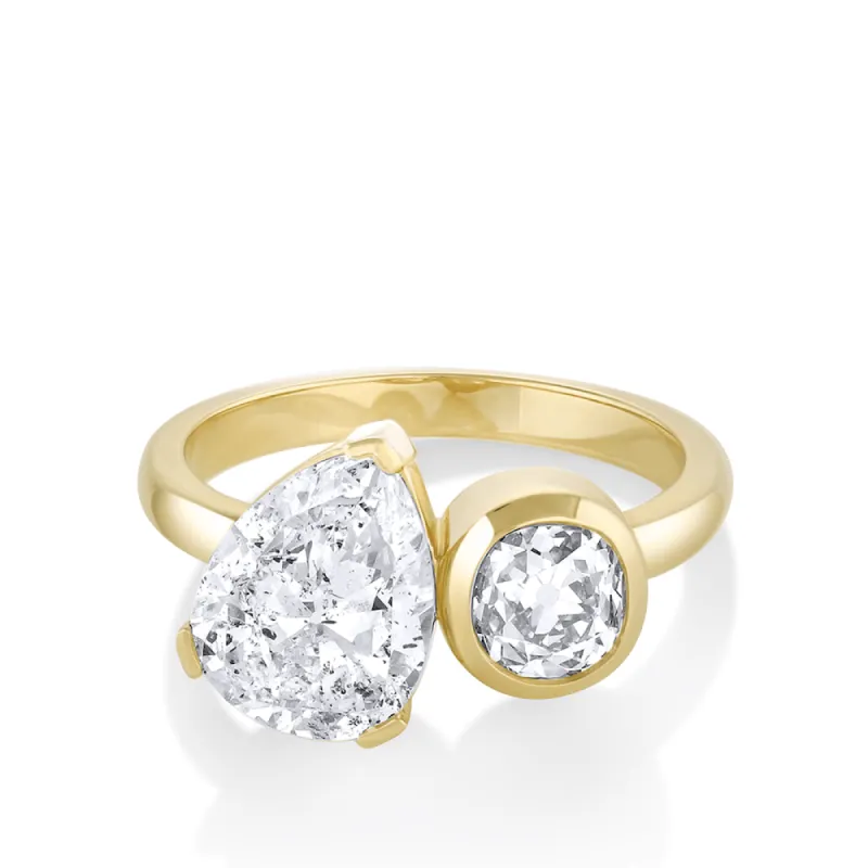 2.15ct White Diamond Pear & Old Mine Toi et Moi Engagement Ring sold by Marrow Fine