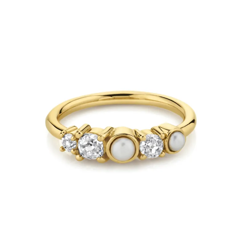 Pearl & White Diamond Cluster Ring sold by Marrow Fine