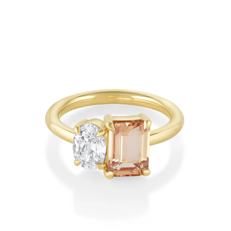 2.01ct Peach Sapphire & White Diamond Oval Toi et Moi sold by Marrow Fine