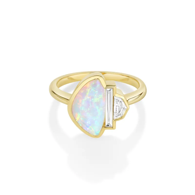 2.33ct Opal, Diamond Baguette and Diamond Cadillac Bezel Ring sold by Marrow Fine