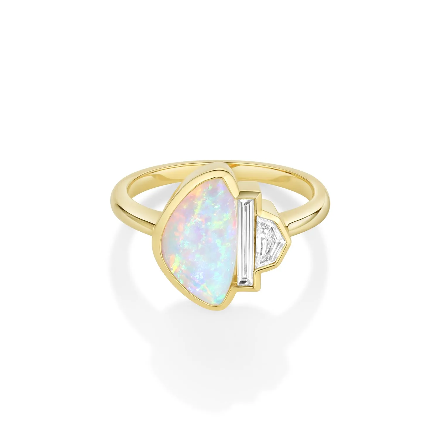 2.33ct Opal, Diamond Baguette and Diamond Cadillac Bezel Ring sold by Marrow Fine