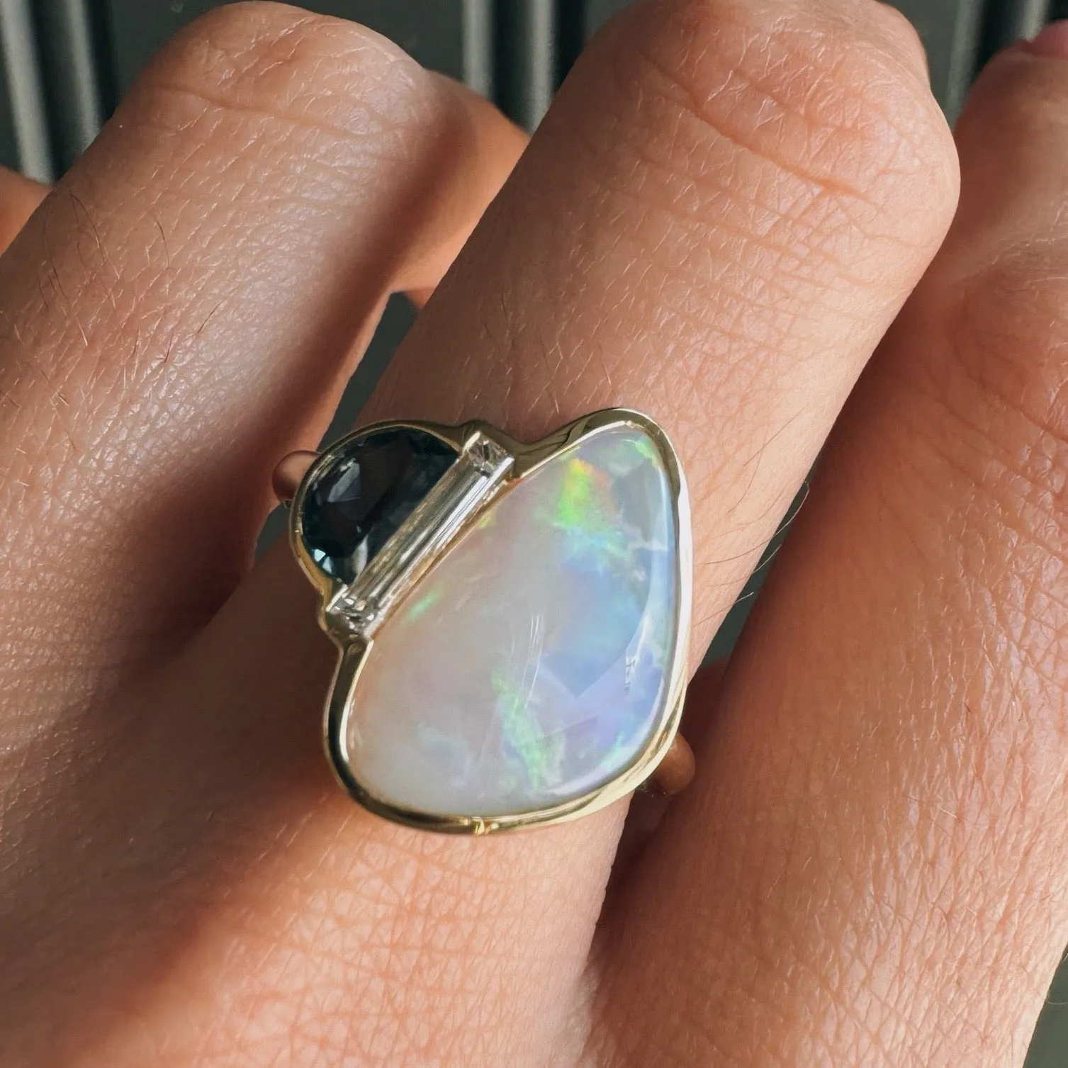 2.75ct Opal, Diamond and Montana Sapphire Bezel Ring sold by Marrow Fine product image thumbnail 2