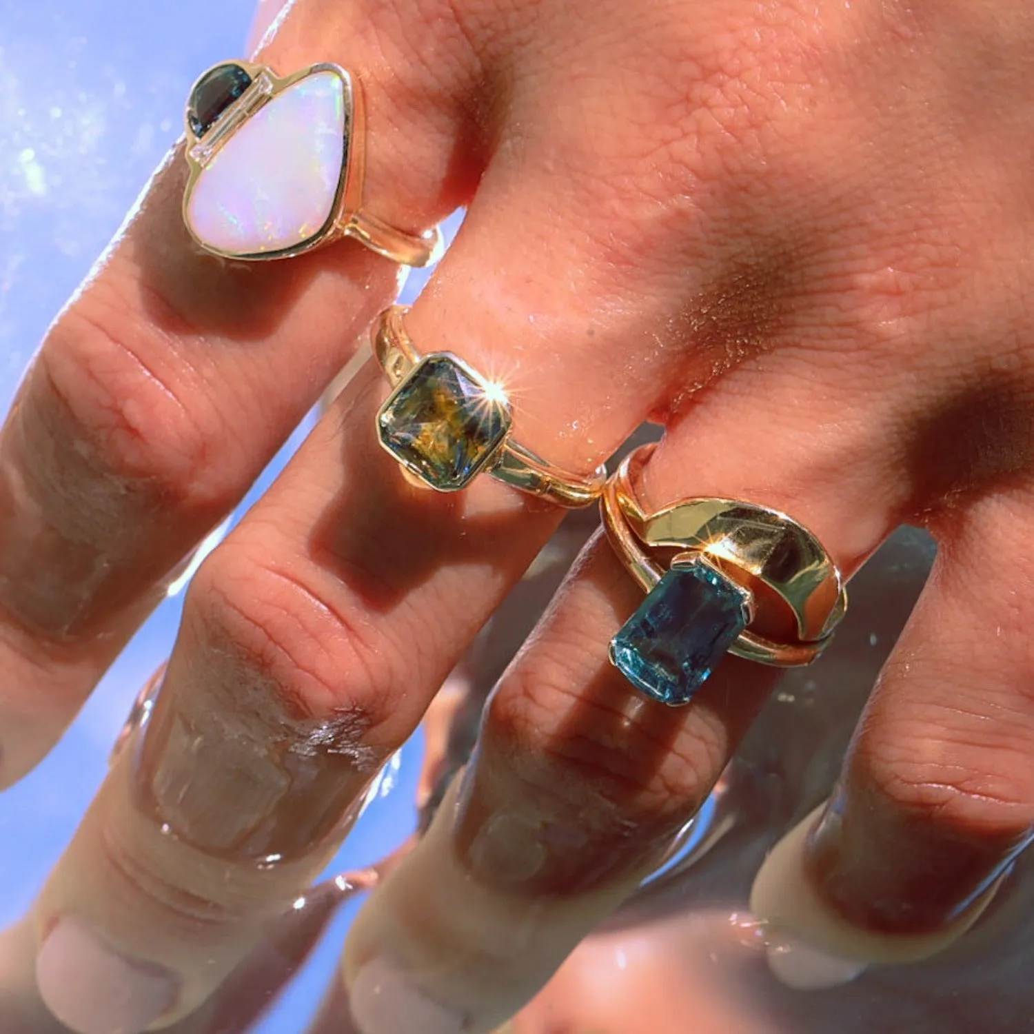 2.75ct Opal, Diamond and Montana Sapphire Bezel Ring sold by Marrow Fine product image thumbnail 4