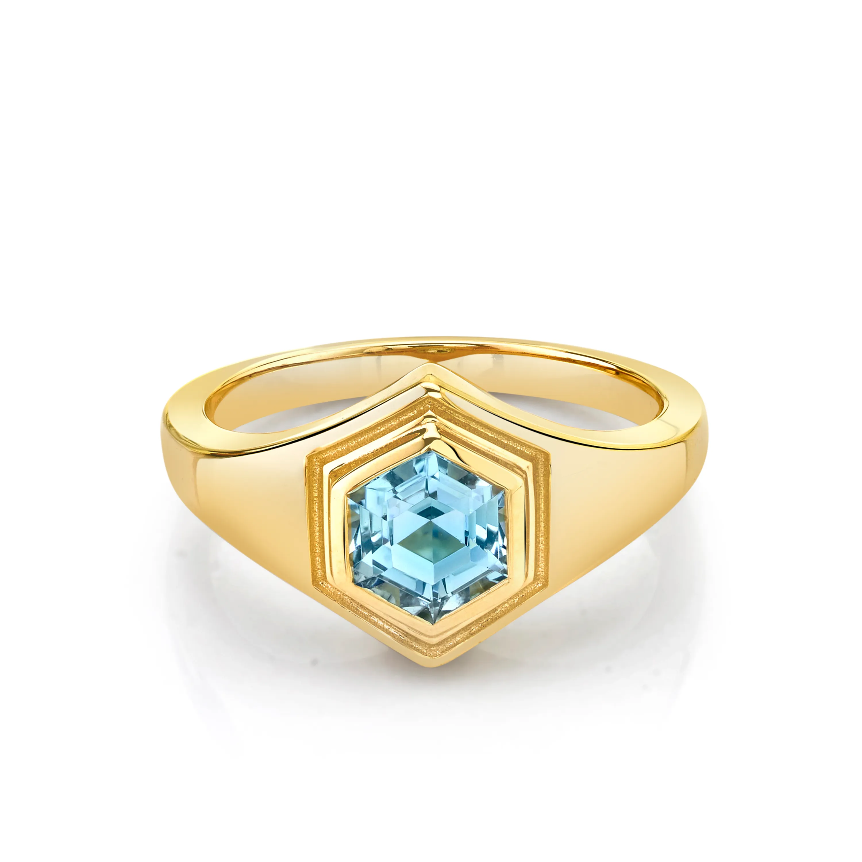 .90ct Hexagon Aquamarine Boyfriend Signet sold by Marrow Fine