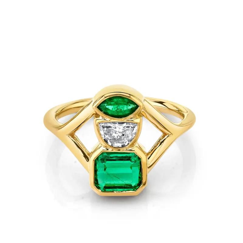 Emerald & White Diamond Split Shank Relic Ring sold by Marrow Fine