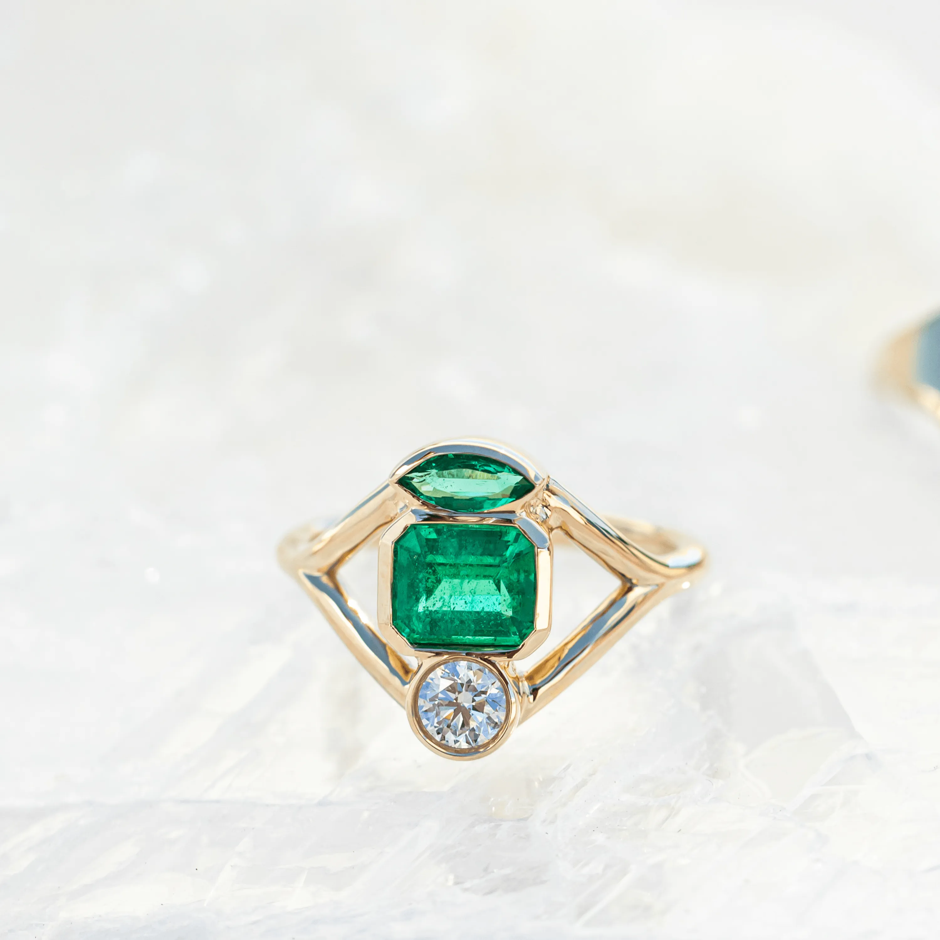 Emerald & White Diamond Split Shank Relic Ring sold by Marrow Fine product image thumbnail 3