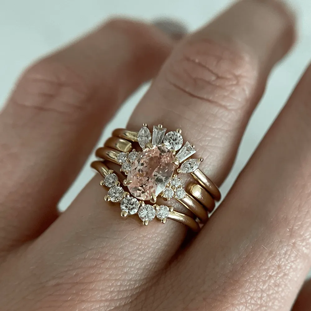 1.44ct Peach Sapphire & White Diamond Cluster Ring sold by Marrow Fine product image thumbnail 5