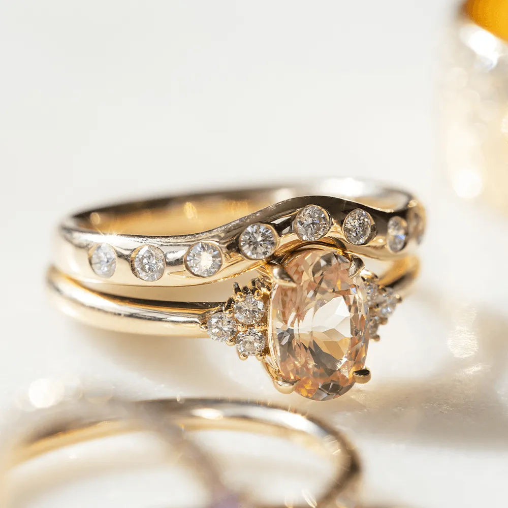 1.44ct Peach Sapphire & White Diamond Cluster Ring sold by Marrow Fine product image thumbnail 4