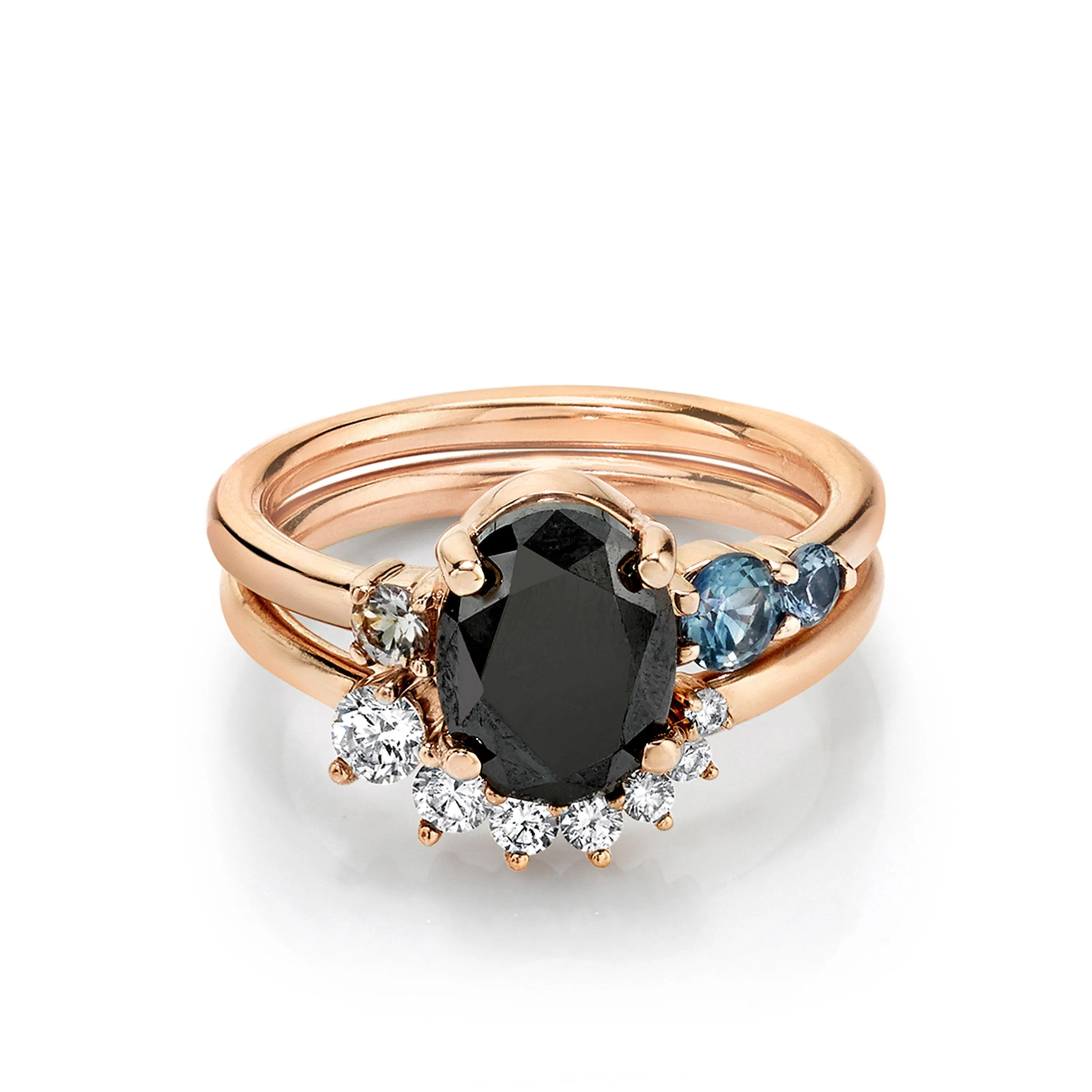 Black Diamond Oval Engagement Ring & Brilliant Nova Band sold by Marrow Fine