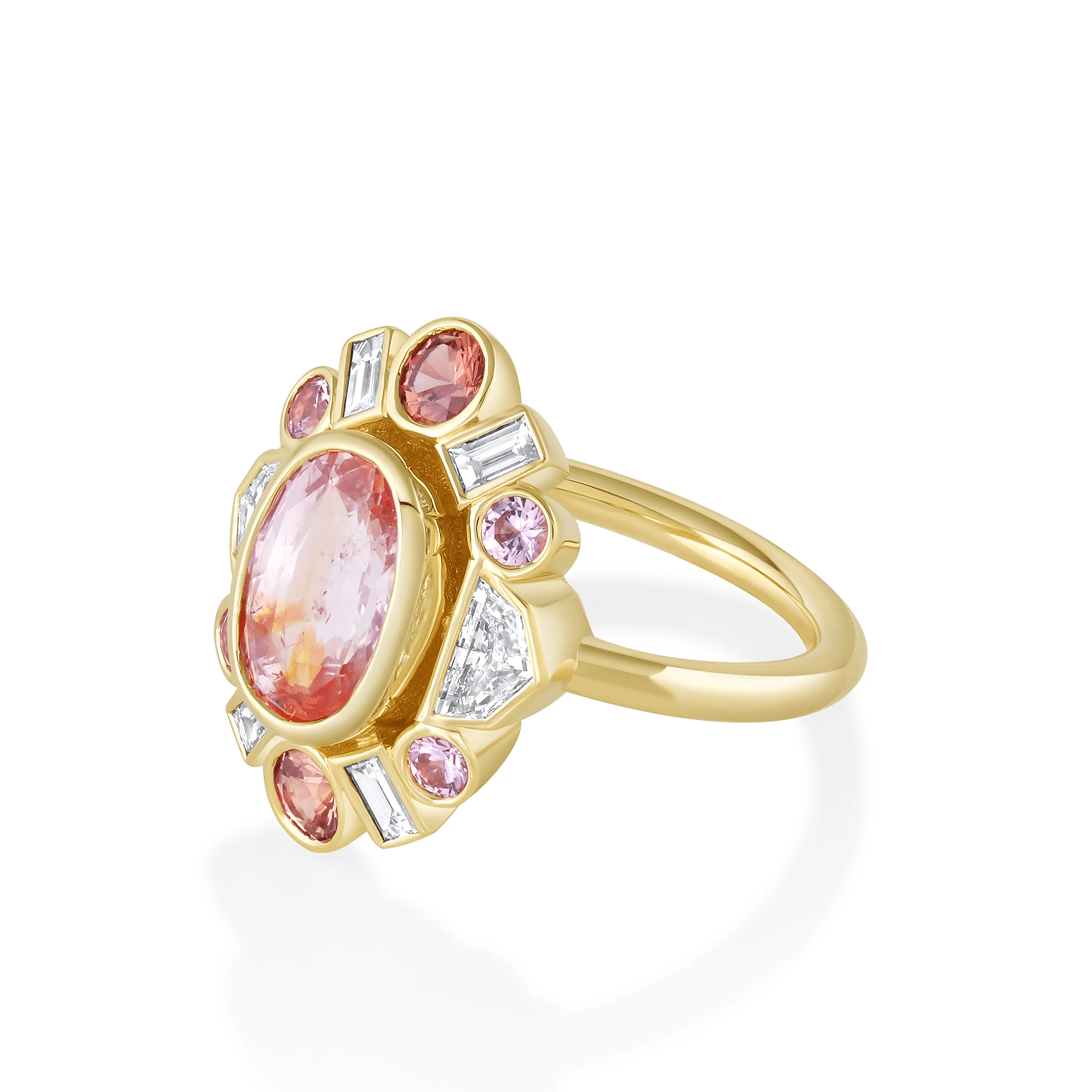 3.54ct Peachy Pink Sapphire Ballerina Ring sold by Marrow Fine product image thumbnail 2