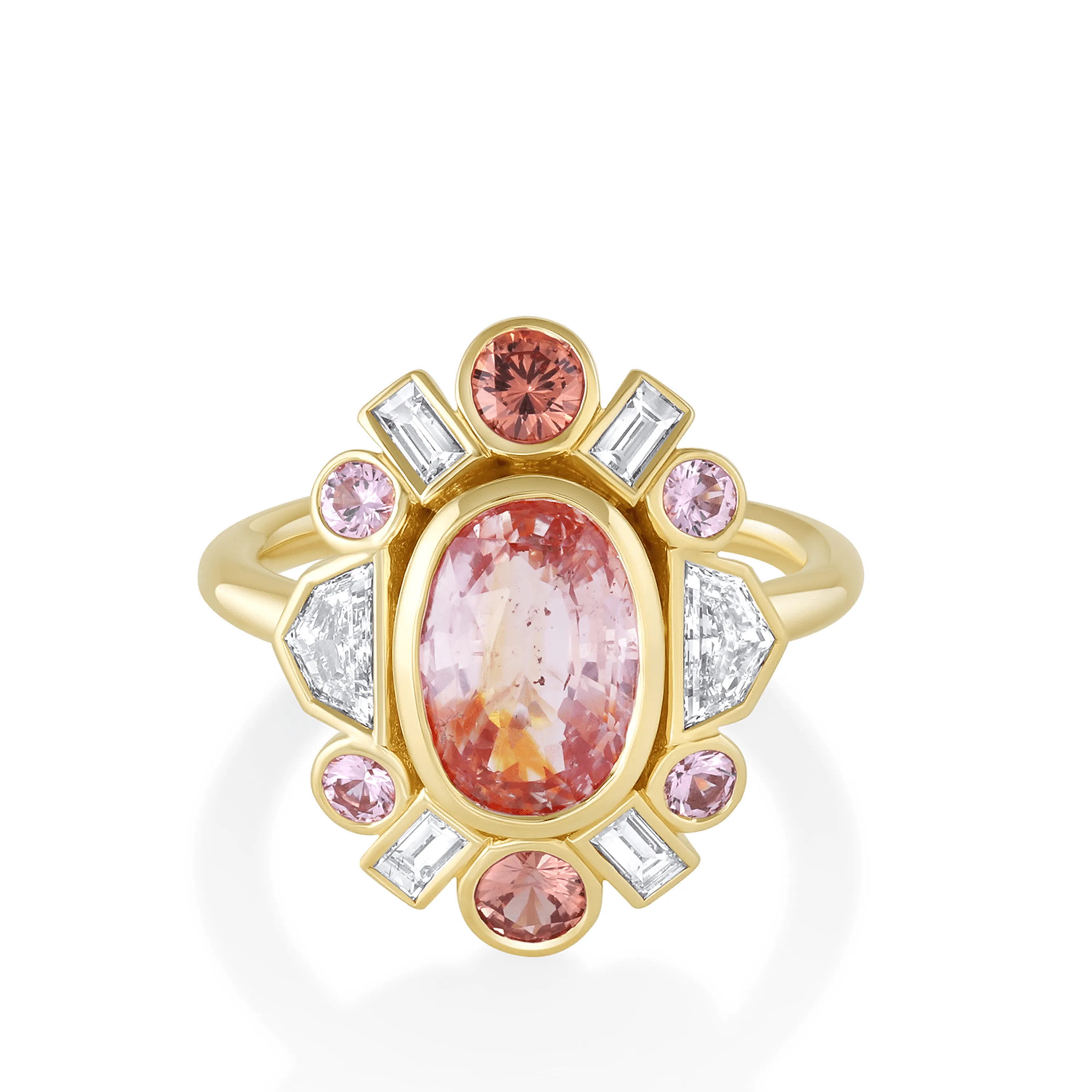 3.54ct Peachy Pink Sapphire Ballerina Ring sold by Marrow Fine