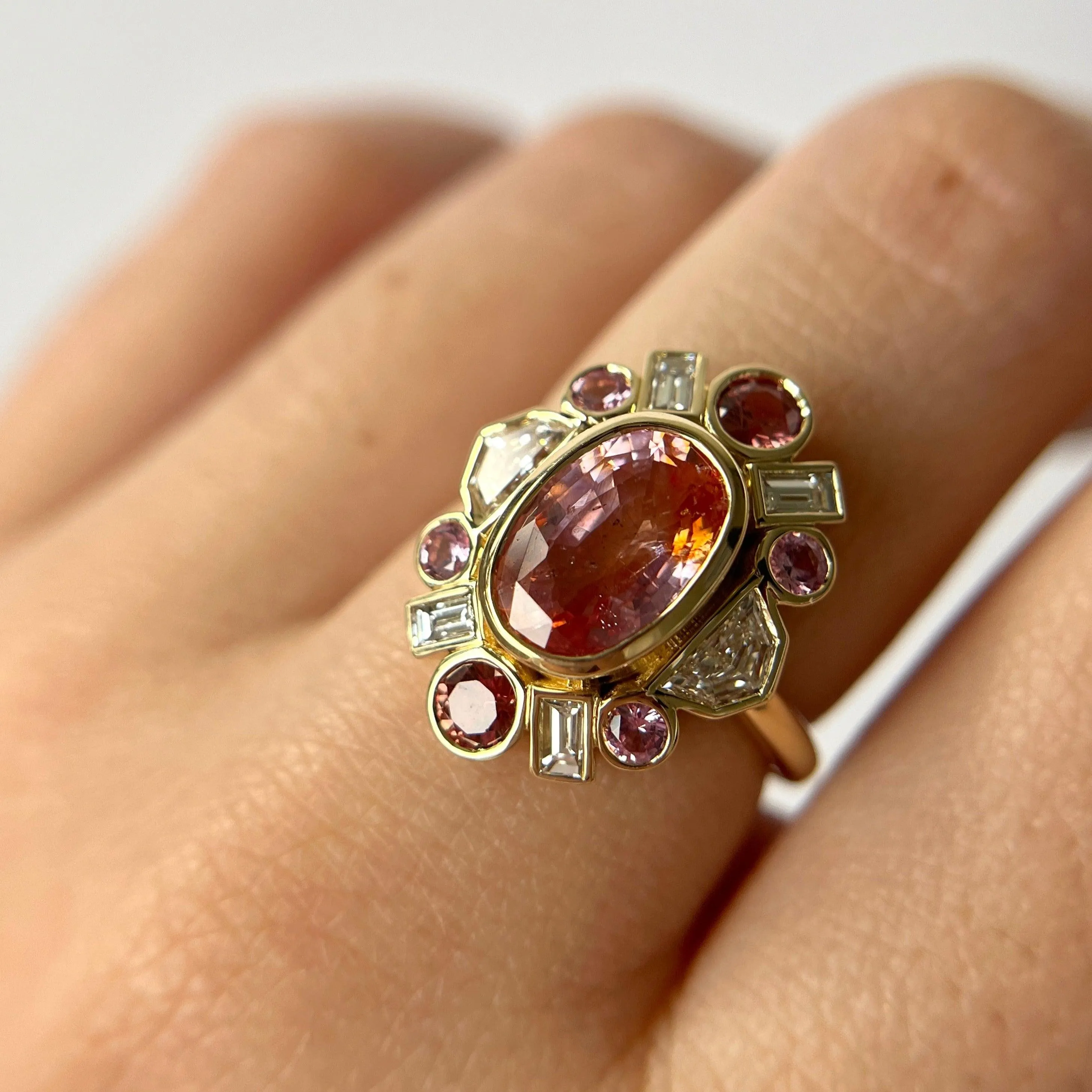 3.54ct Peachy Pink Sapphire Ballerina Ring sold by Marrow Fine product image thumbnail 5