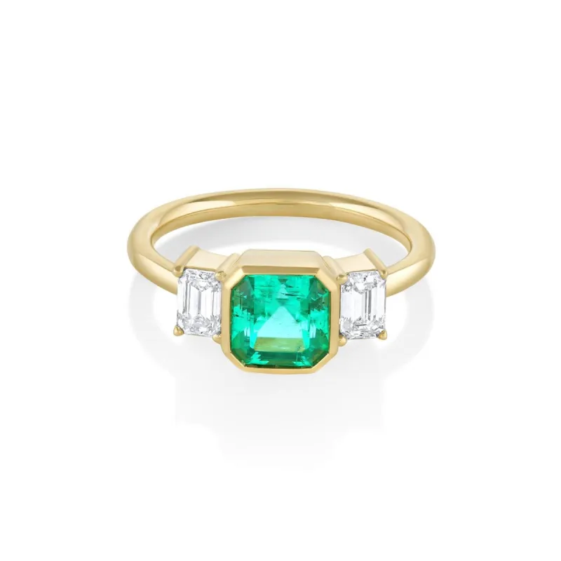 1.44ct Emerald & White Diamond Three-stone Ring sold by Marrow Fine