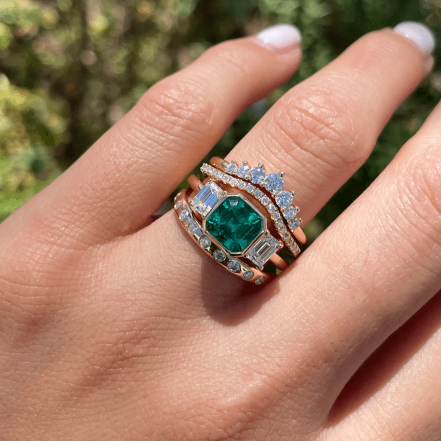 1.44ct Emerald & White Diamond Three-stone Ring sold by Marrow Fine product image thumbnail 4