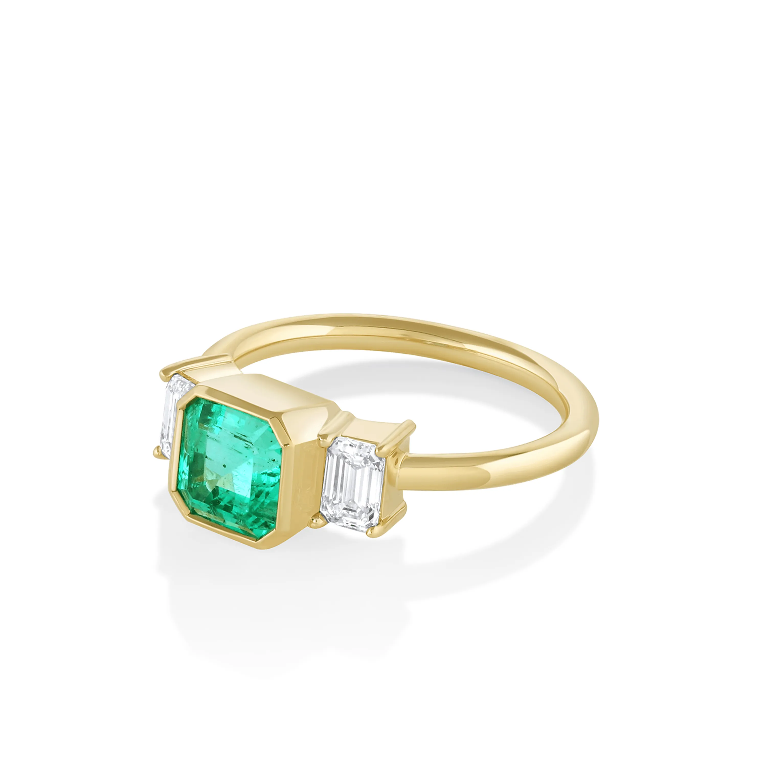 1.44ct Emerald & White Diamond Three-stone Ring sold by Marrow Fine product image thumbnail 2
