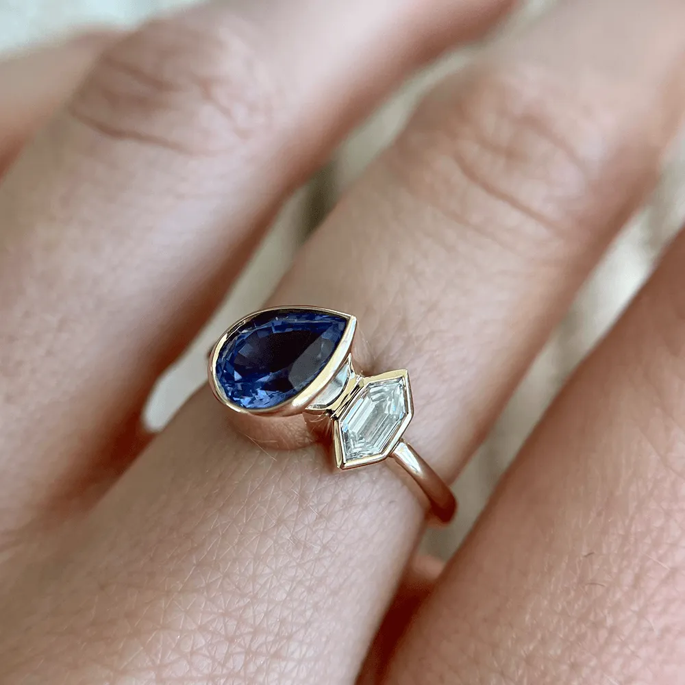 1.21ct Tanzanite Pear & Diamond Bullet Toi et Moi Ring sold by Marrow Fine product image thumbnail 4