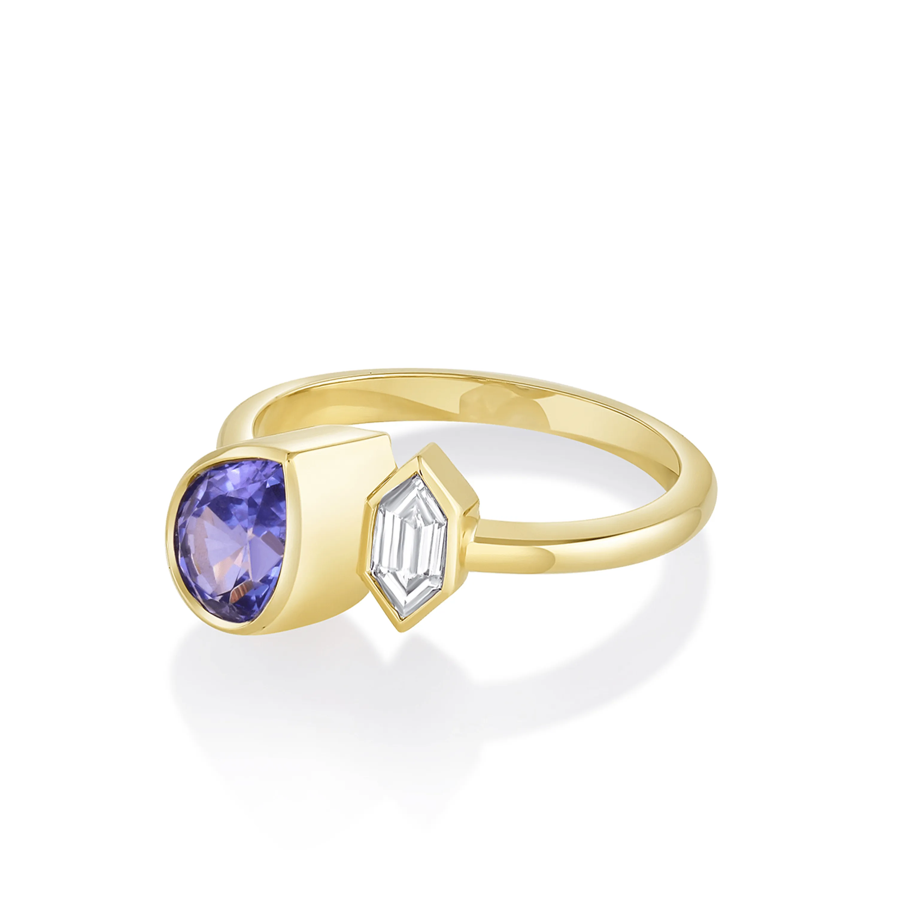 1.21ct Tanzanite Pear & Diamond Bullet Toi et Moi Ring sold by Marrow Fine product image thumbnail 2
