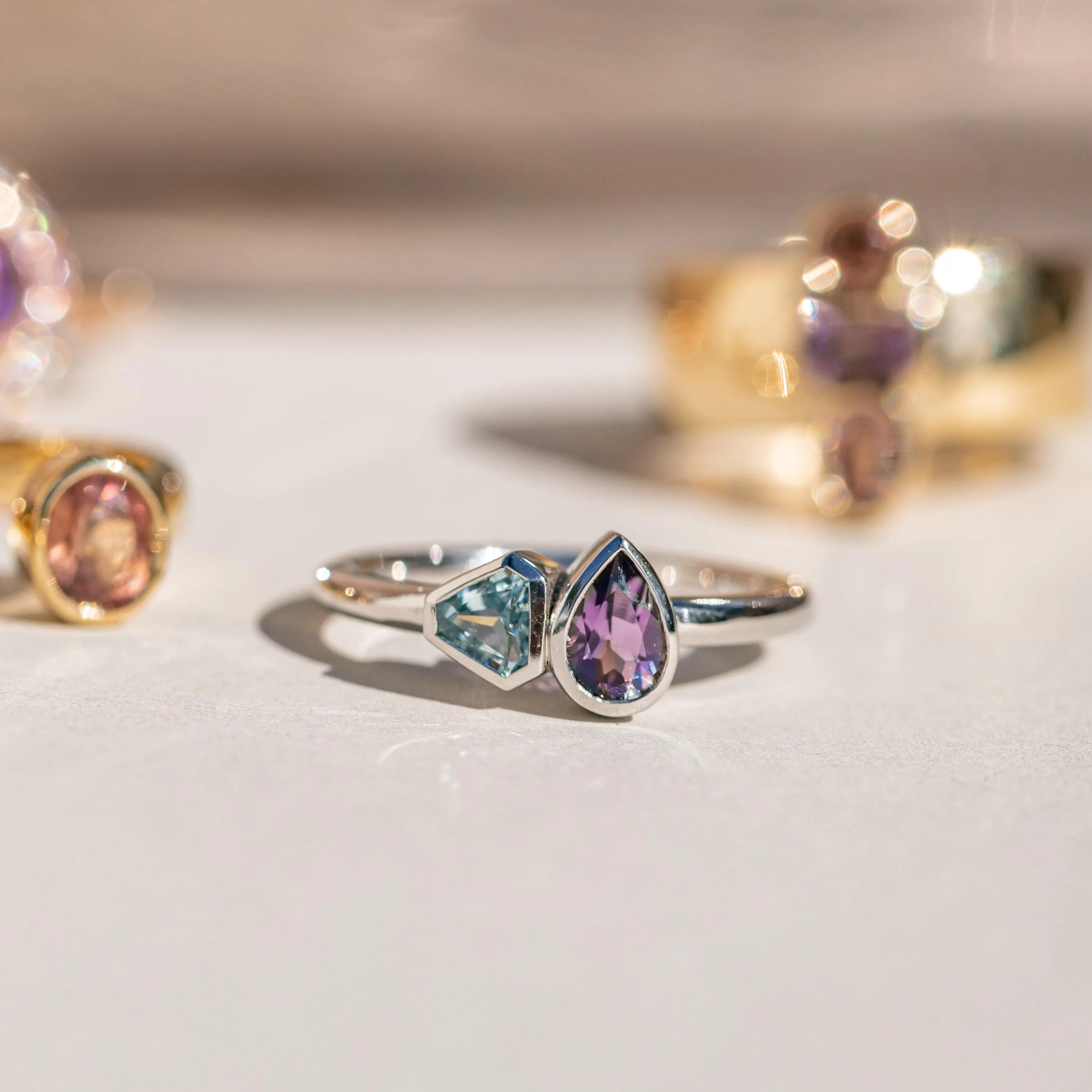 Amethyst & Aquamarine Shield Toi et Moi sold by Marrow Fine product image thumbnail 2