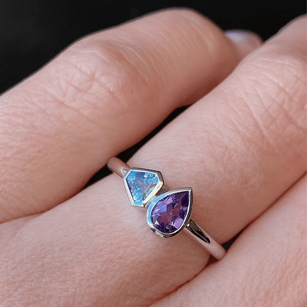 Amethyst & Aquamarine Shield Toi et Moi sold by Marrow Fine product image thumbnail 3