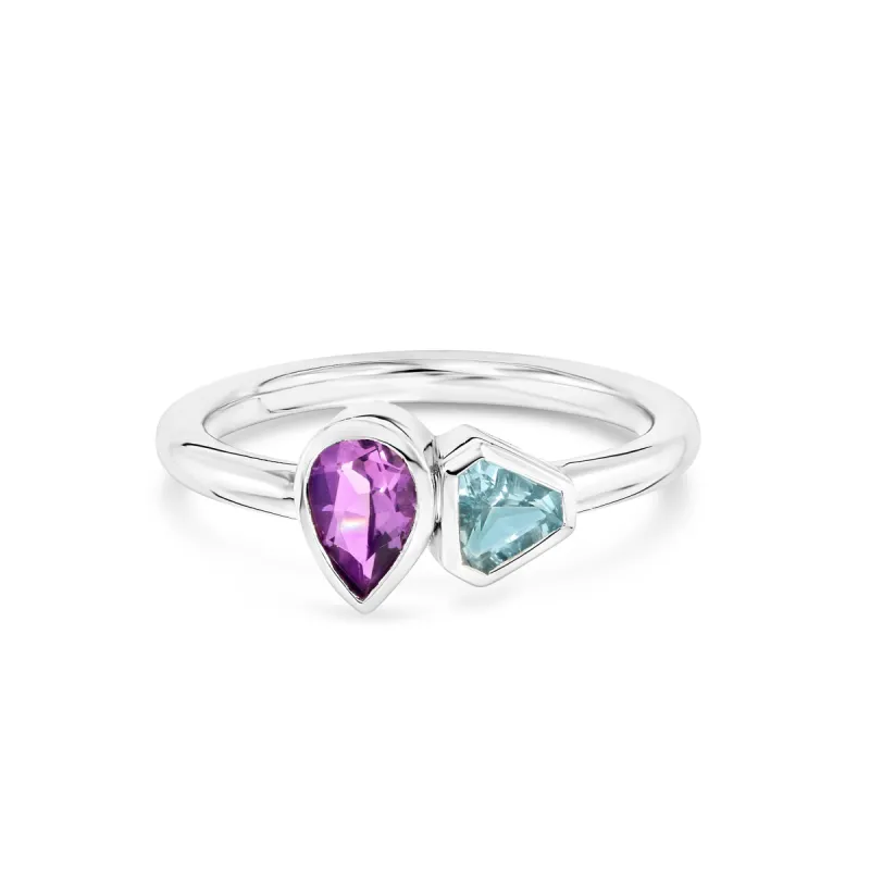 Amethyst & Aquamarine Shield Toi et Moi sold by Marrow Fine