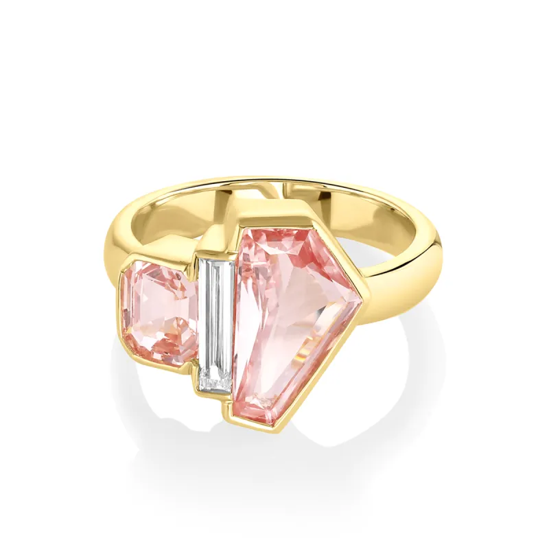 Padparadascha Sapphire Trapezoid Ring sold by Marrow Fine
