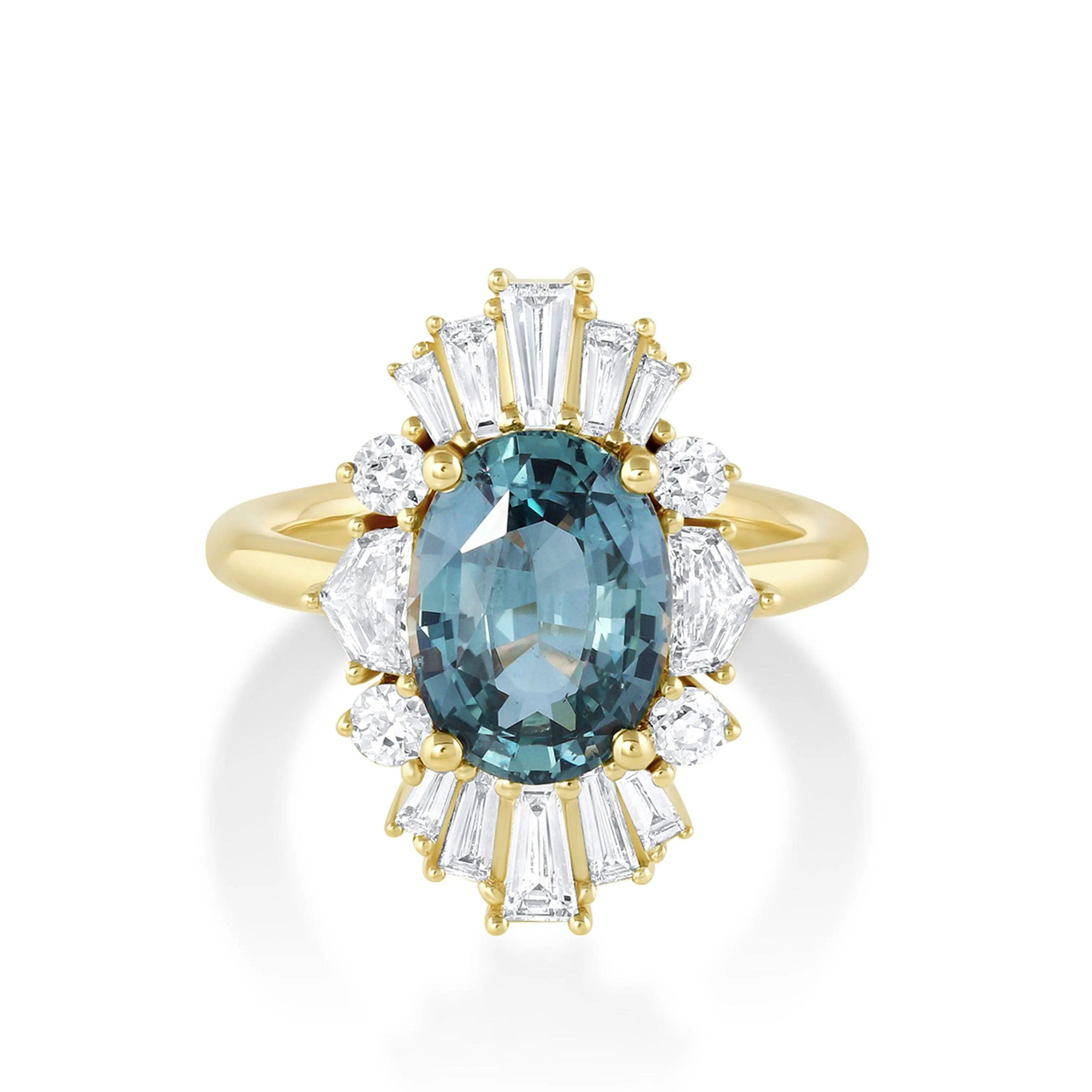 4.01ct Teal Sapphire Ballerina Ring sold by Marrow Fine