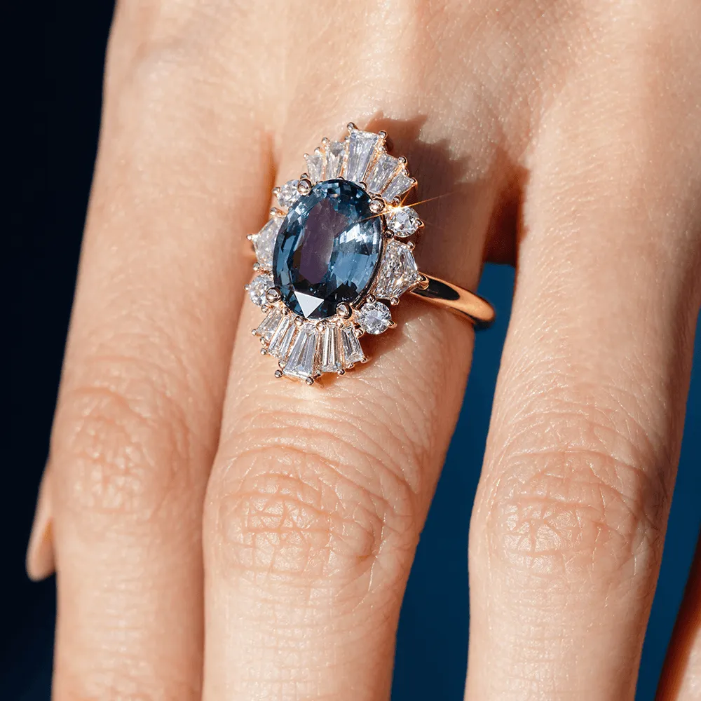 4.01ct Teal Sapphire Ballerina Ring sold by Marrow Fine product image thumbnail 3