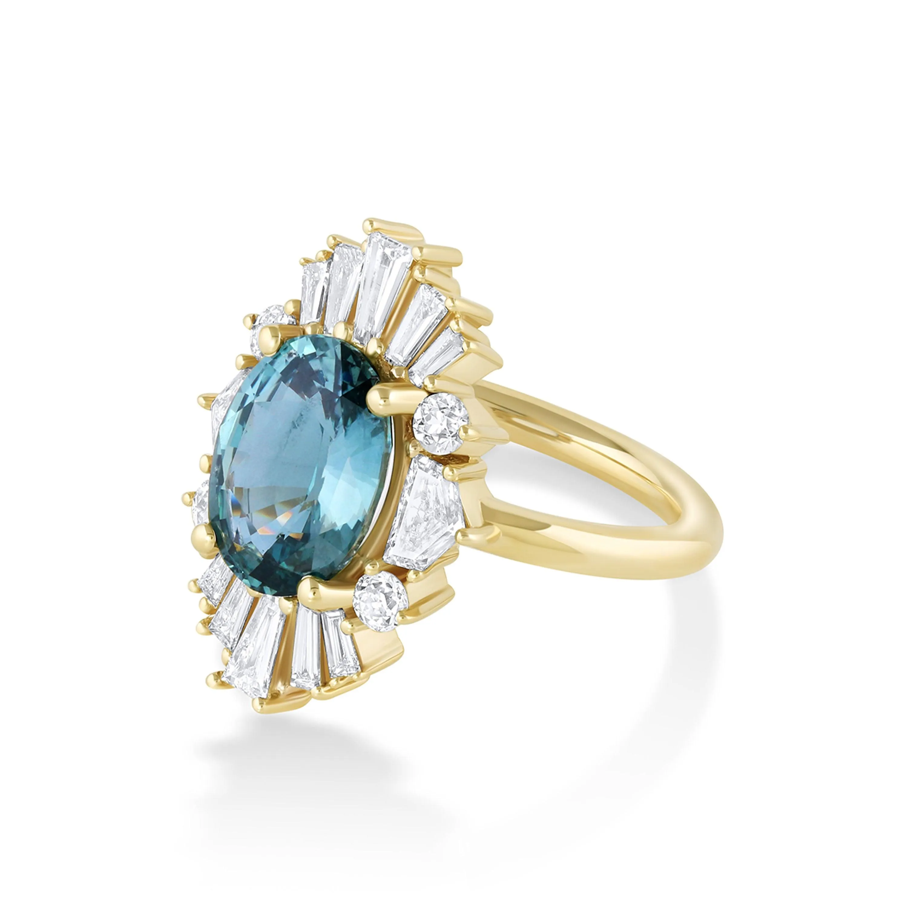 4.01ct Teal Sapphire Ballerina Ring sold by Marrow Fine product image thumbnail 2