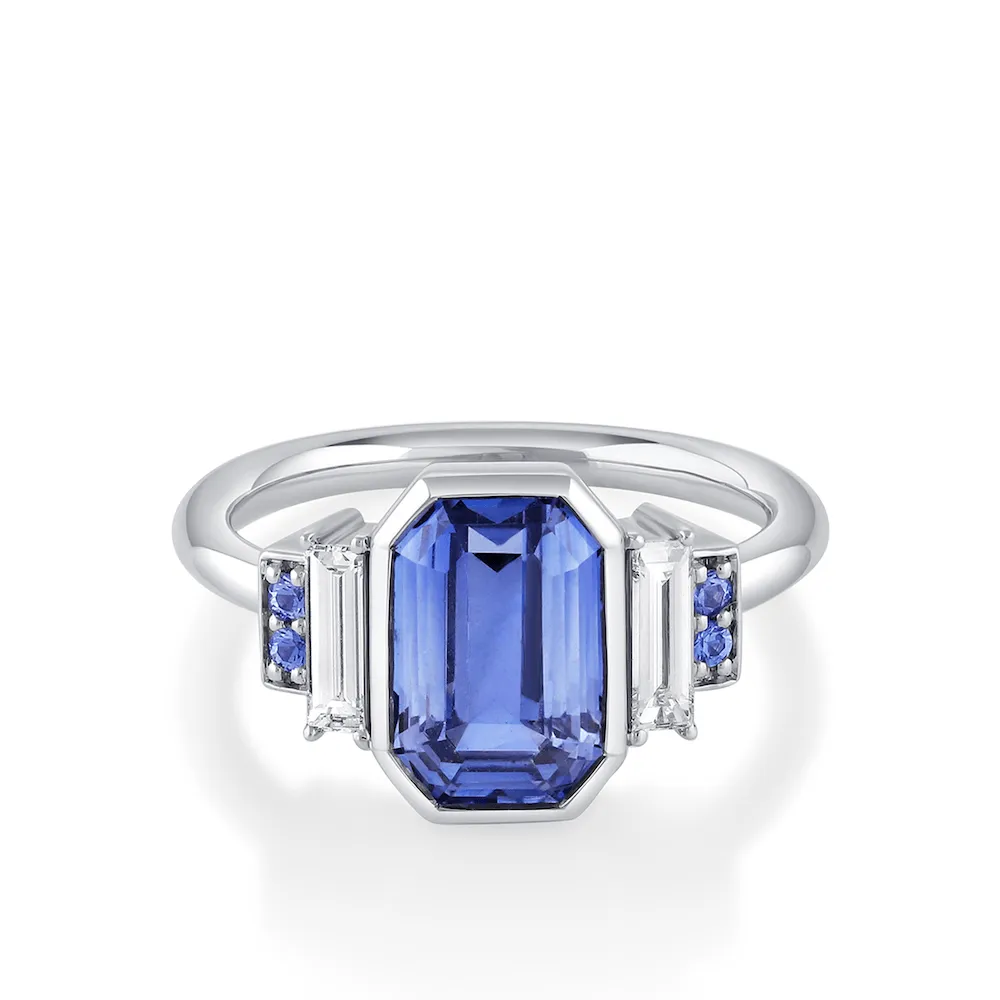 4.02ct Blue Sapphire & Diamond Emerald Cut Ring sold by Marrow Fine