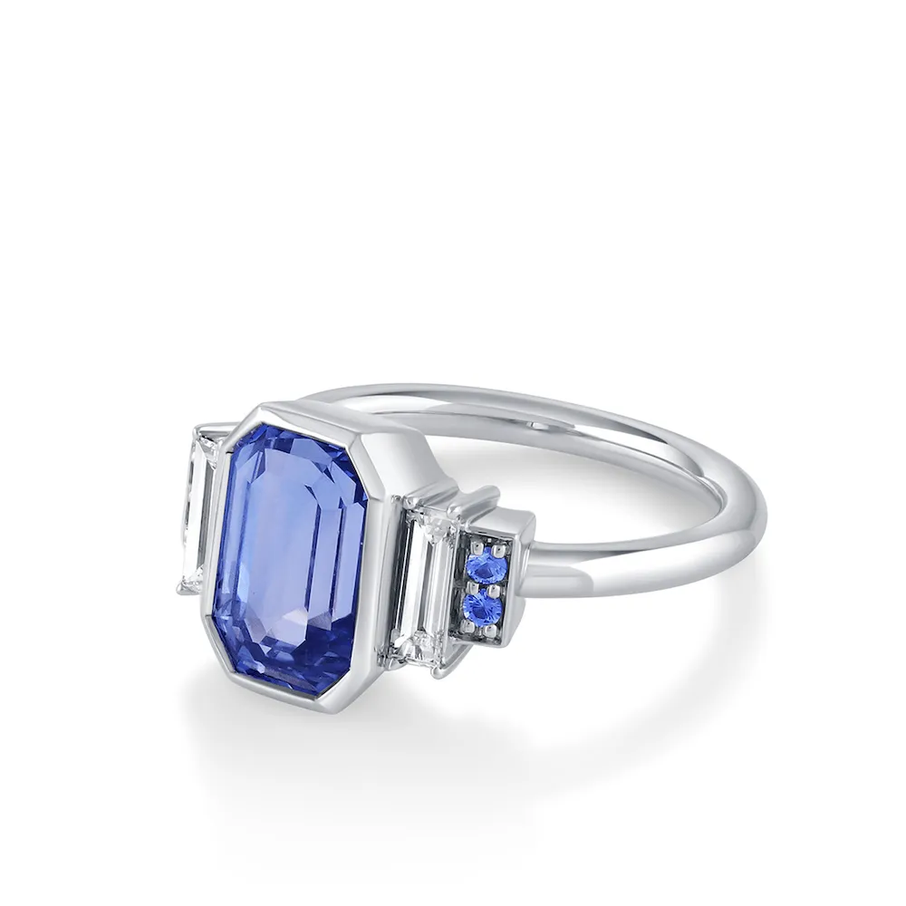 4.02ct Blue Sapphire & Diamond Emerald Cut Ring sold by Marrow Fine product image thumbnail 2