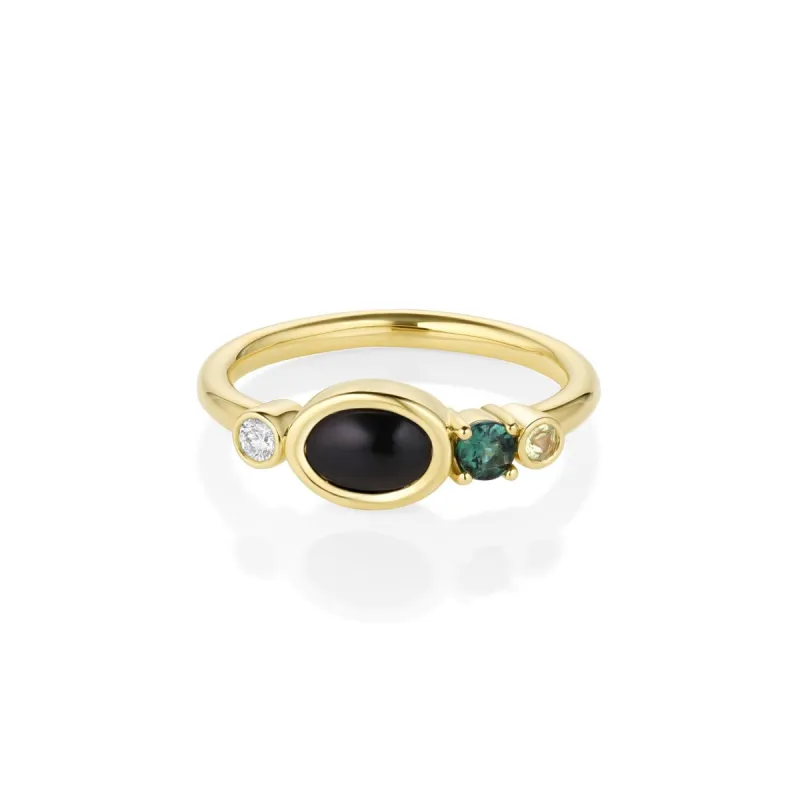 0.60ct Onyx and Sapphire Linear Band sold by Marrow Fine