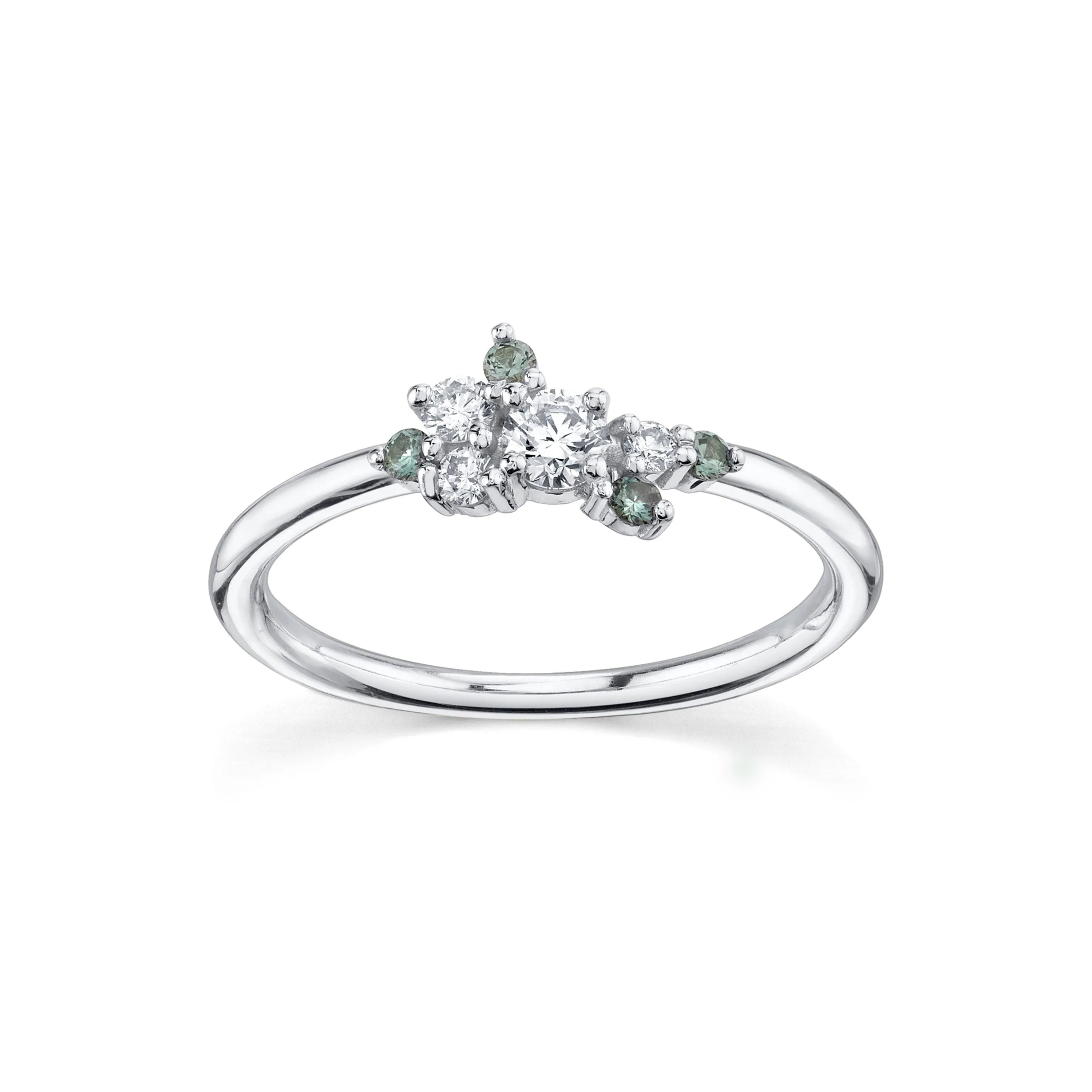 White Diamond & Green Sapphire Charlotte Mini Cluster Ring sold by Marrow Fine product image thumbnail 3