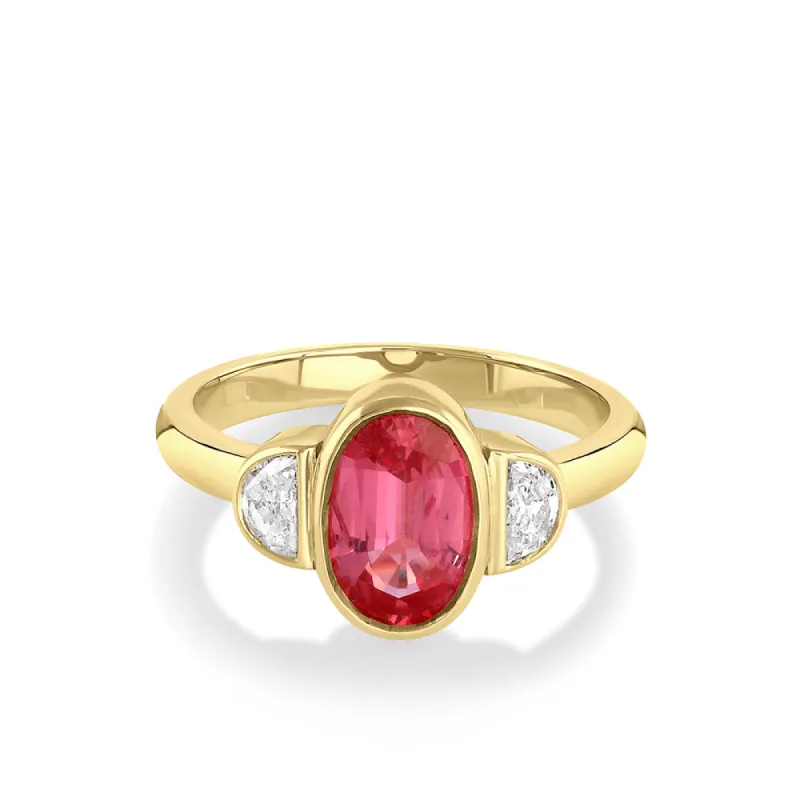 1.48ct Ruby Oval  Half Moon Diamond Ring sold by Marrow Fine