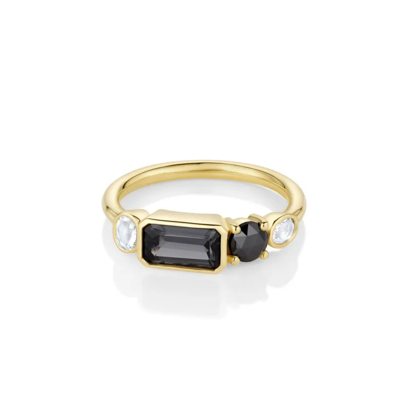 1.16ct Spinel, Rose Cut Diamond and Rose Cut Black Diamond Linear Band sold by Marrow Fine