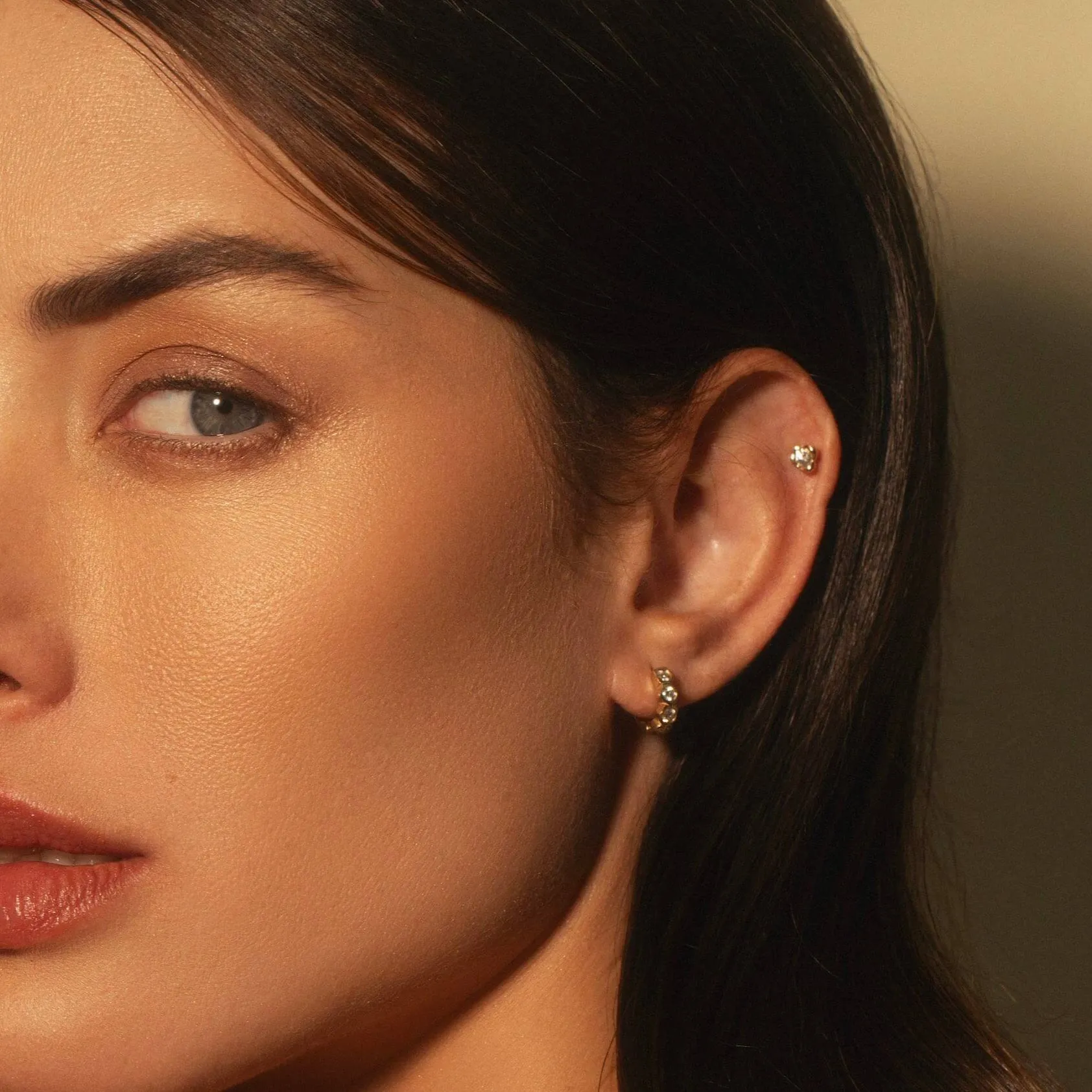 White Diamond Abstract Bezel Huggie Earrings sold by Marrow Fine product image thumbnail 2