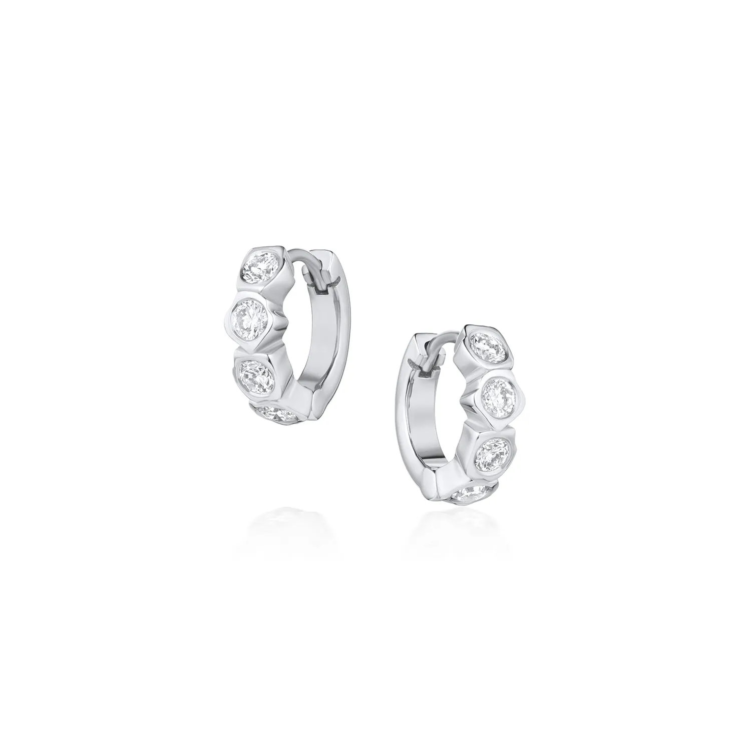 White Diamond Abstract Bezel Huggie Earrings sold by Marrow Fine product image thumbnail 3