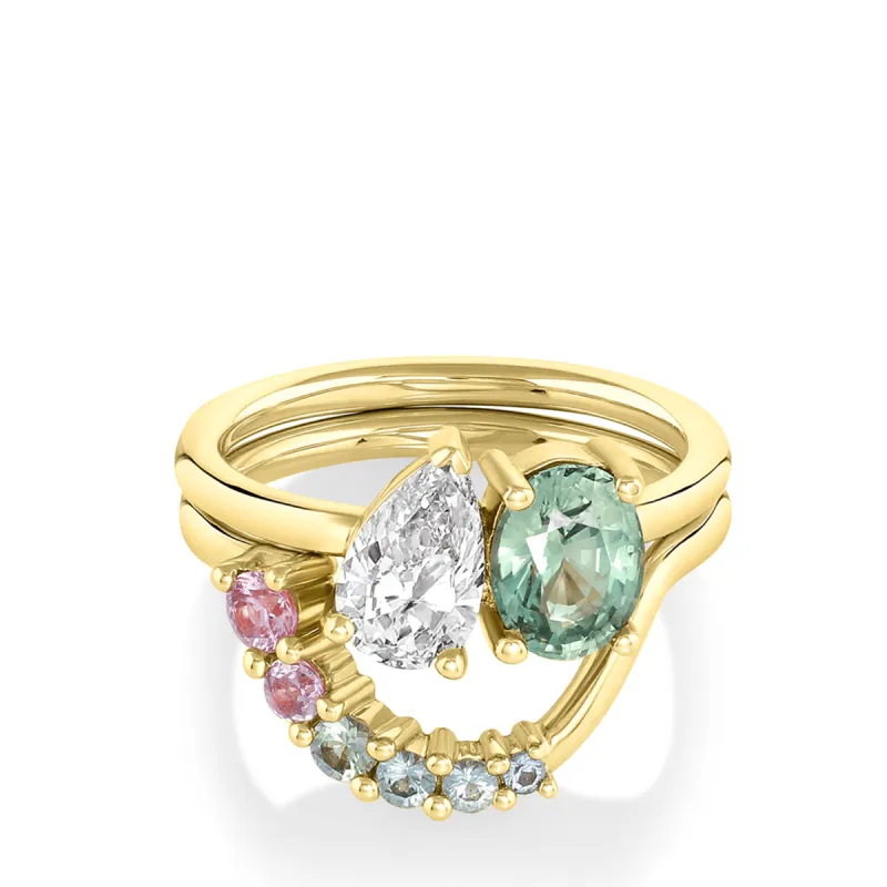 Champagne Diamond & Green Sapphire Toi et Moi Set sold by Marrow Fine