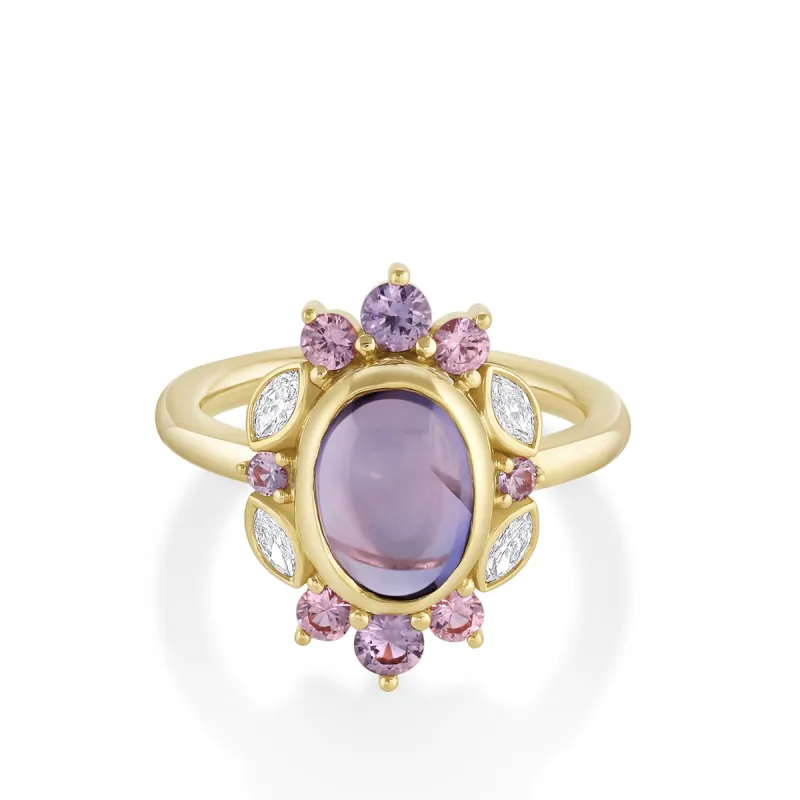 3.55ct Lavender Cabochon Sapphire Ballerina Ring sold by Marrow Fine