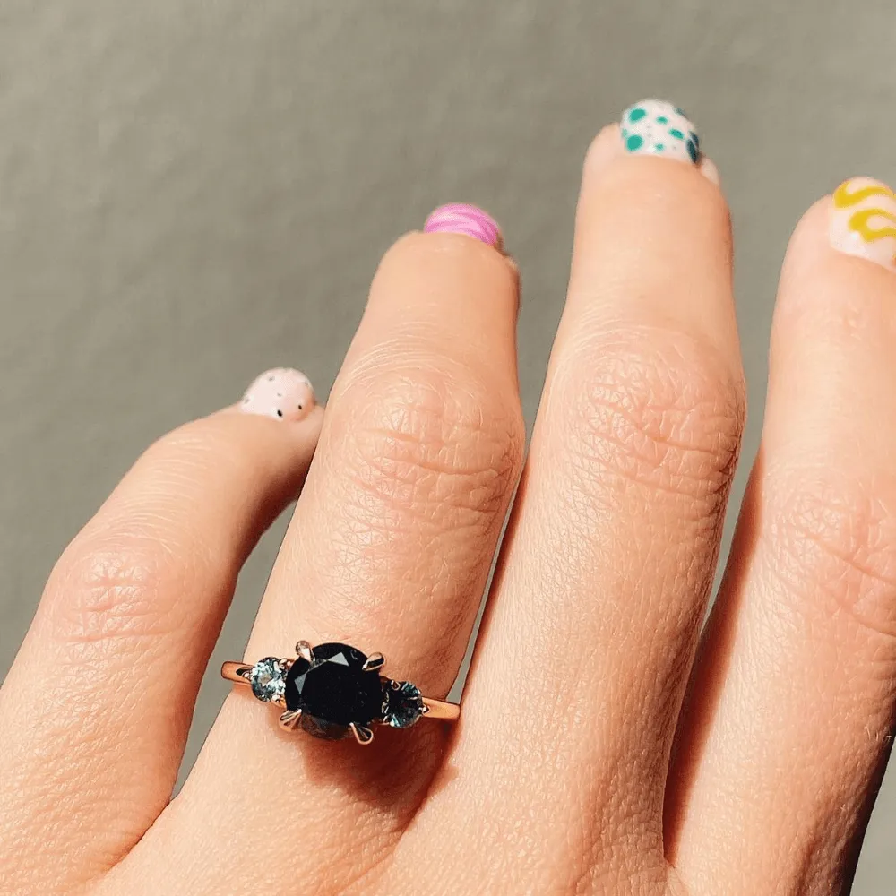 Black Diamond & Montana Sapphire Engagement Ring sold by Marrow Fine product image thumbnail 3