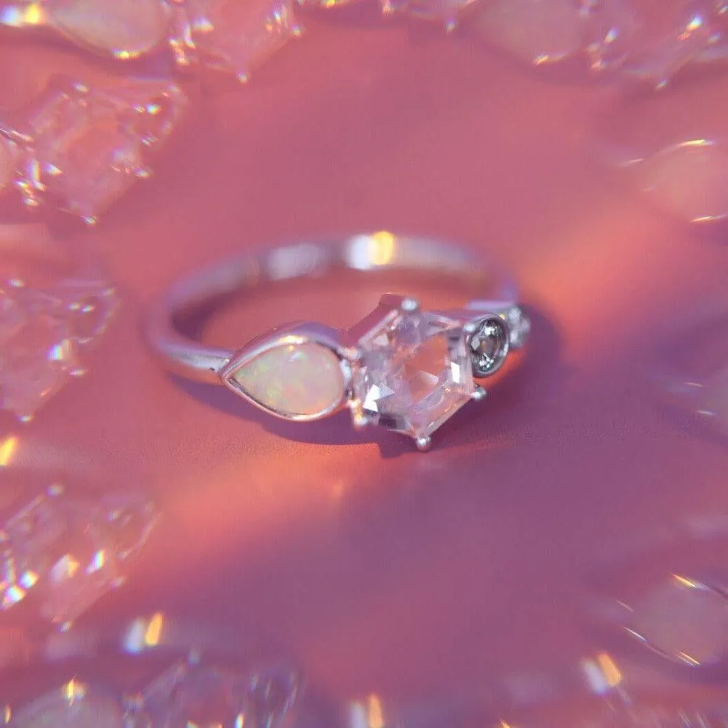 0.74ct Morganite Hexagon and Opal Linear Ring sold by Marrow Fine product image thumbnail 4