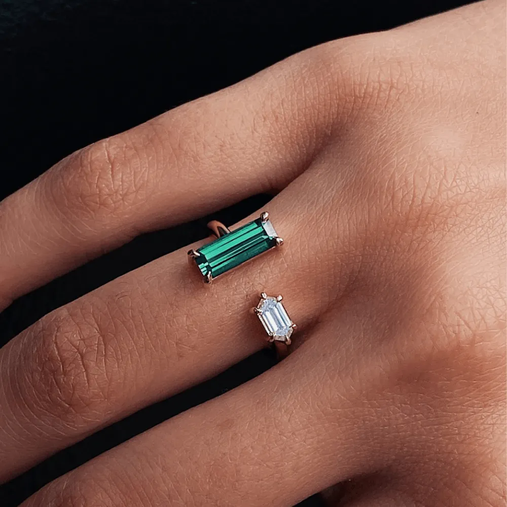 Tourmaline and White Diamond Bullet Toi et Moi Ring sold by Marrow Fine product image thumbnail 3