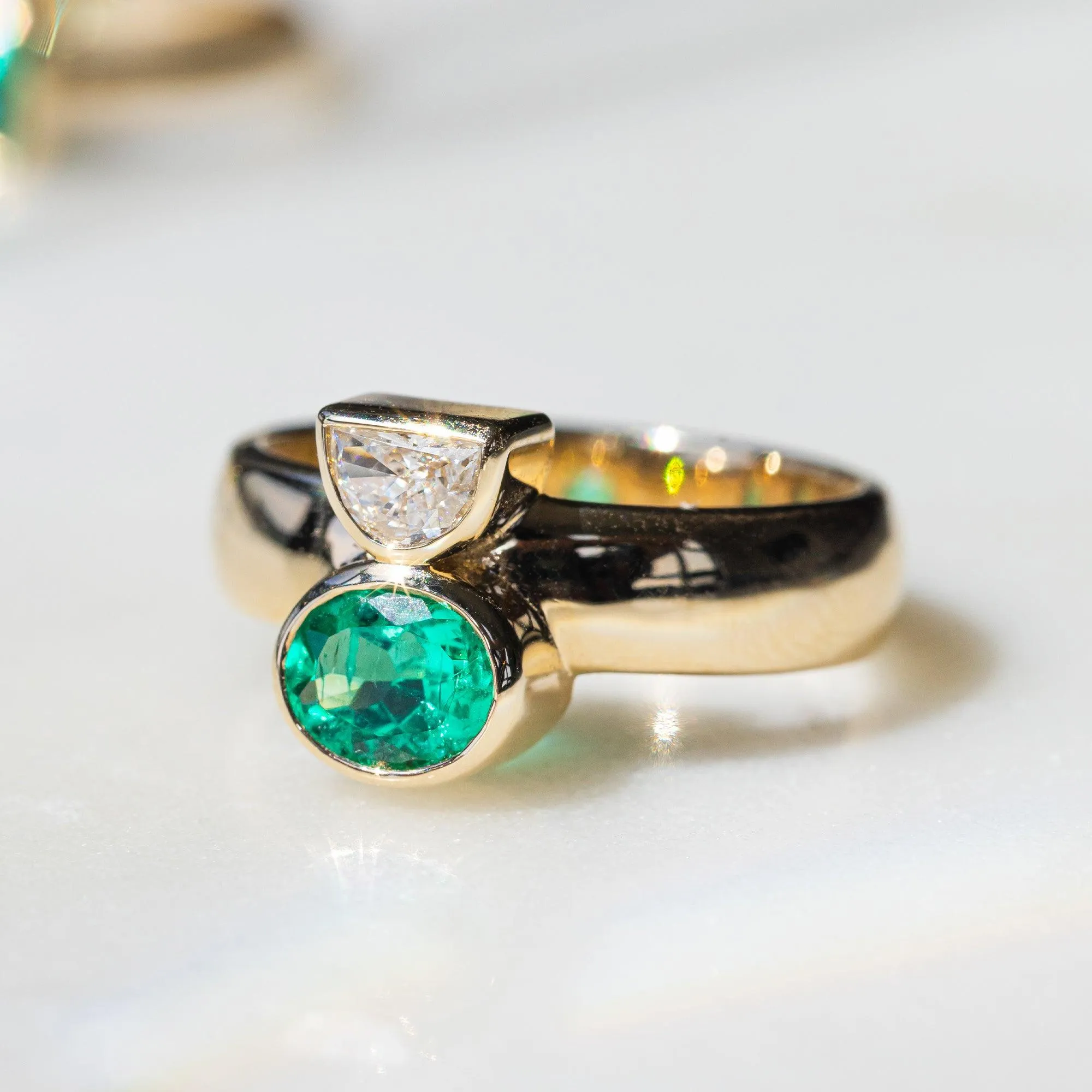 Emerald & White Diamond Half Moon Relic Ring sold by Marrow Fine product image thumbnail 3