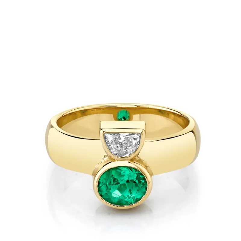 Emerald & White Diamond Half Moon Relic Ring sold by Marrow Fine