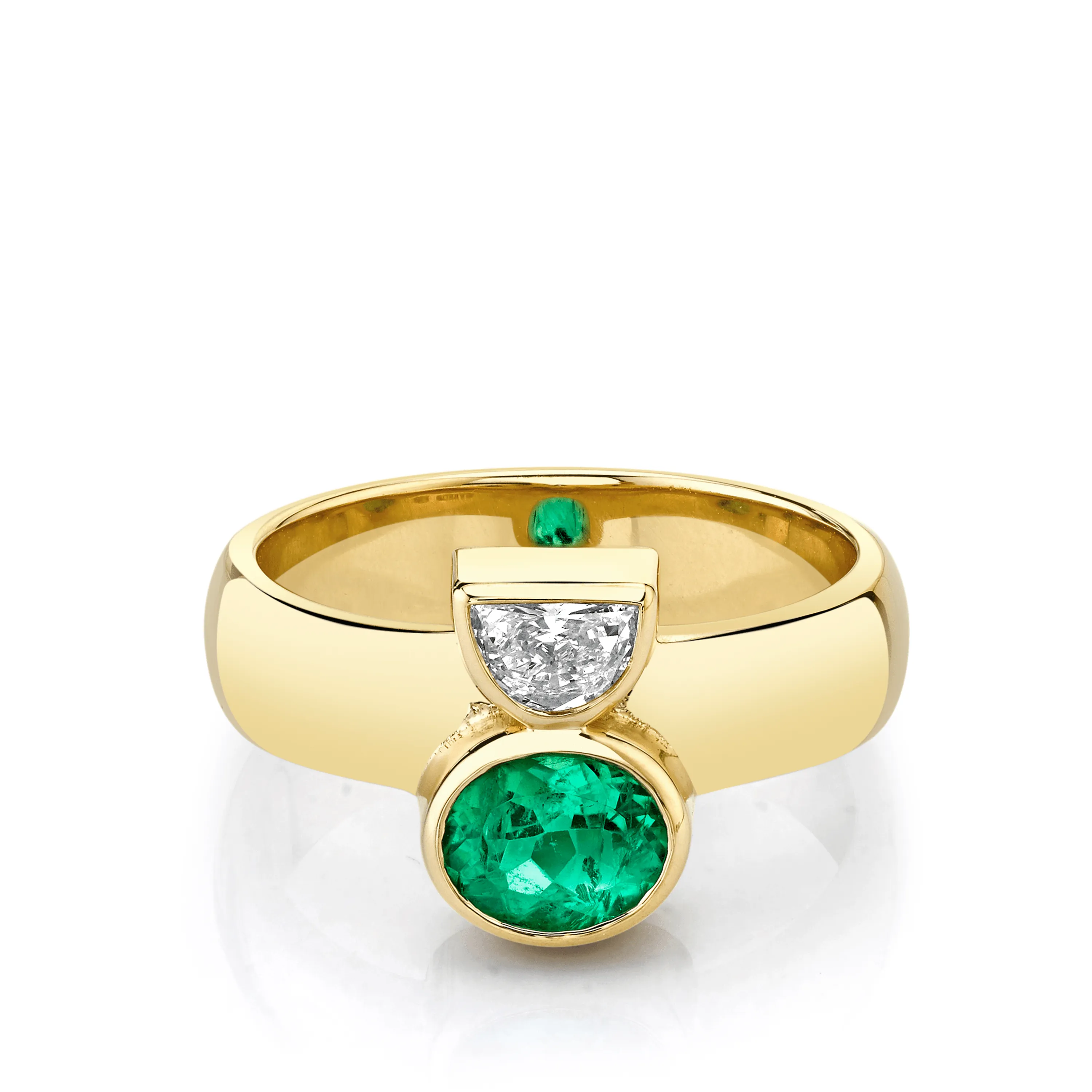 Emerald & White Diamond Half Moon Relic Ring sold by Marrow Fine
