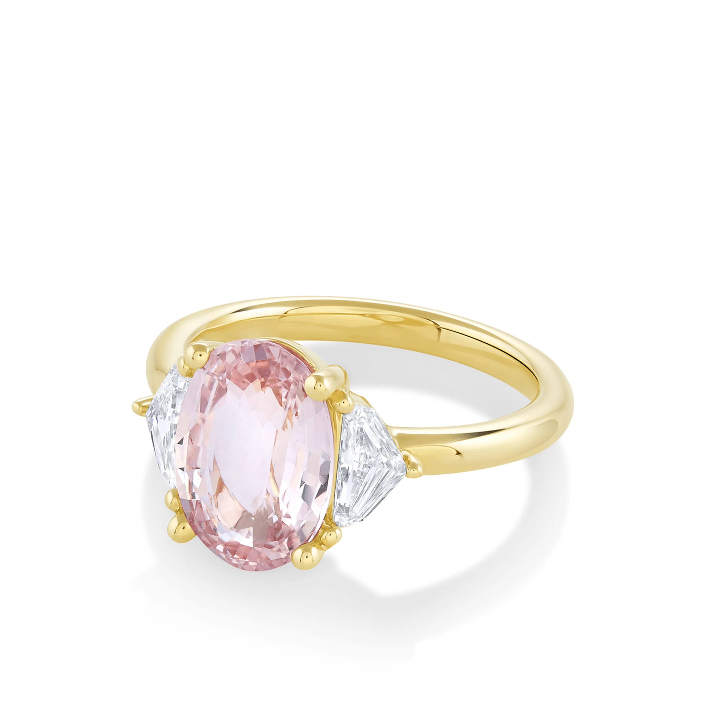 3.36ct Peach Sapphire Three-Stone Ring sold by Marrow Fine product image thumbnail 2