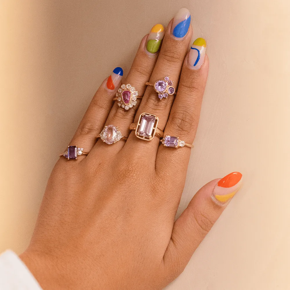 3.36ct Peach Sapphire Three-Stone Ring sold by Marrow Fine product image thumbnail 5