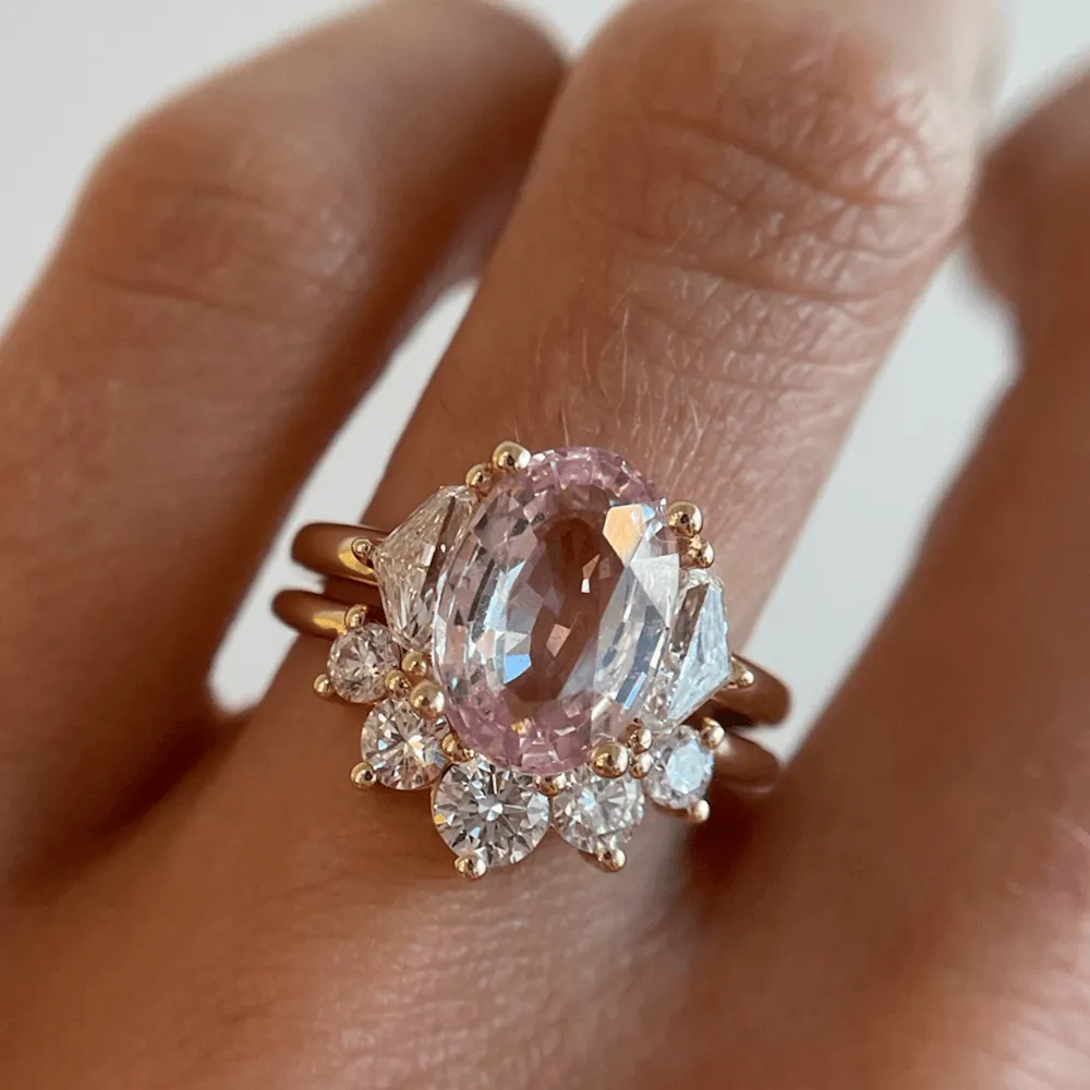 3.36ct Peach Sapphire Three-Stone Ring sold by Marrow Fine product image thumbnail 3