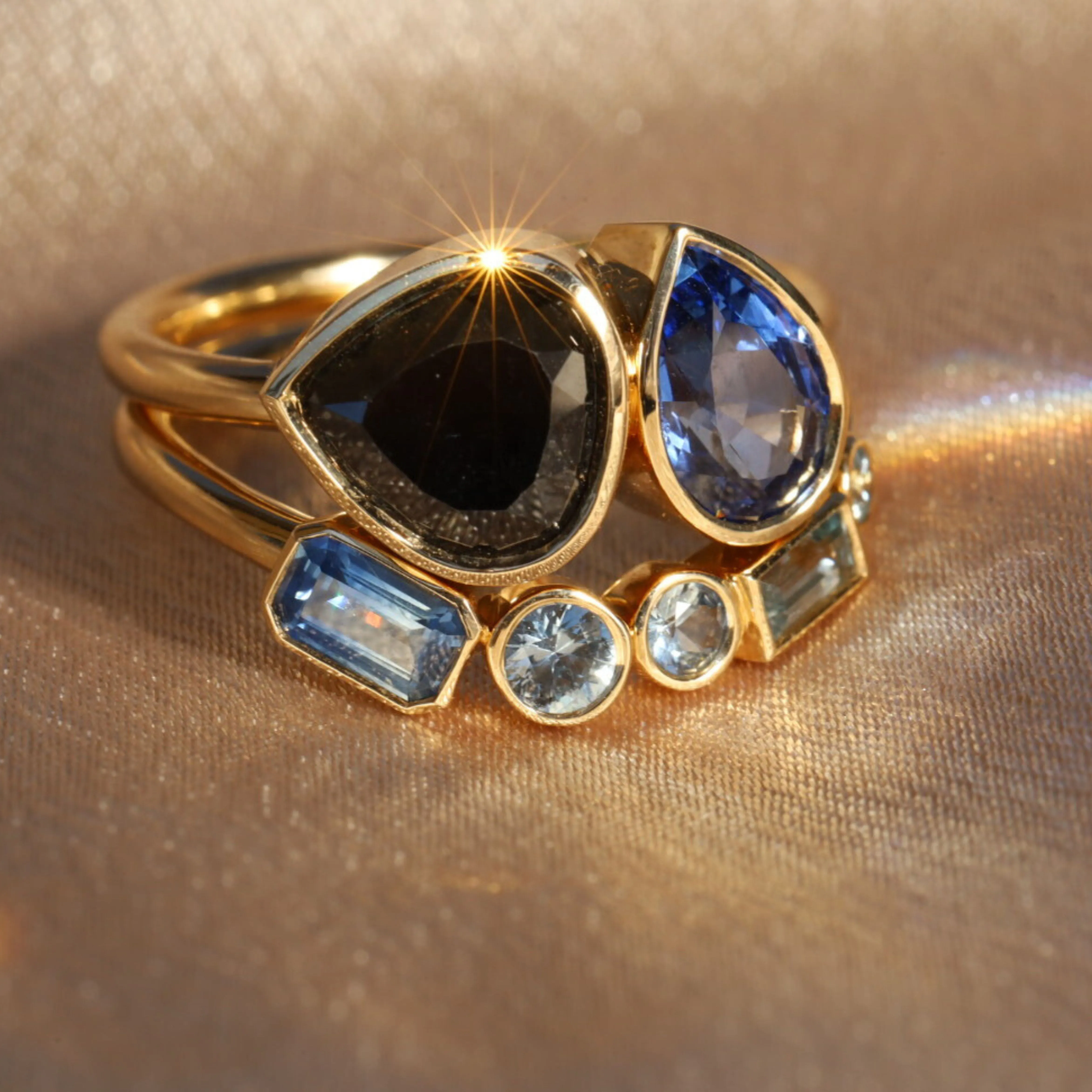 2.33ct Black Diamond & Sapphire Pear Toi et Moi with Sapphire Tracer Band sold by Marrow Fine product image thumbnail 4
